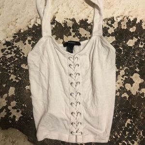 White lace up crop top